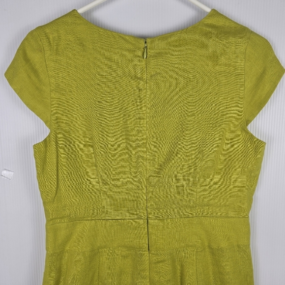 Talbots Womens Chartreuse Cap Sleeve Suplice Faux Wrap 100% Linen Dress Size 6 - Picture 10 of 15
